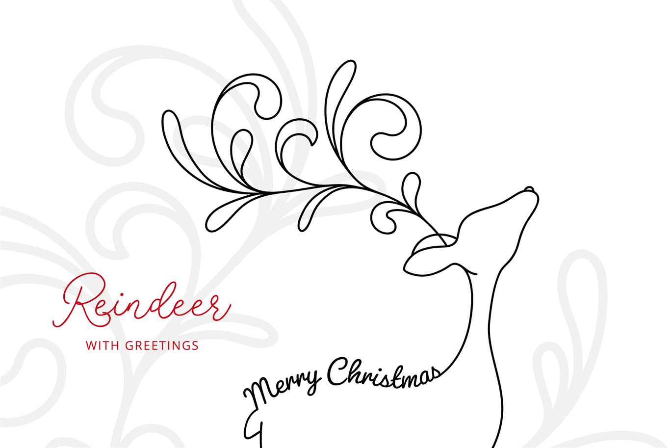 驯鹿线条手绘艺术矢量插画素材 Reindeer with Greetings – Line Art Vector Drawing插图