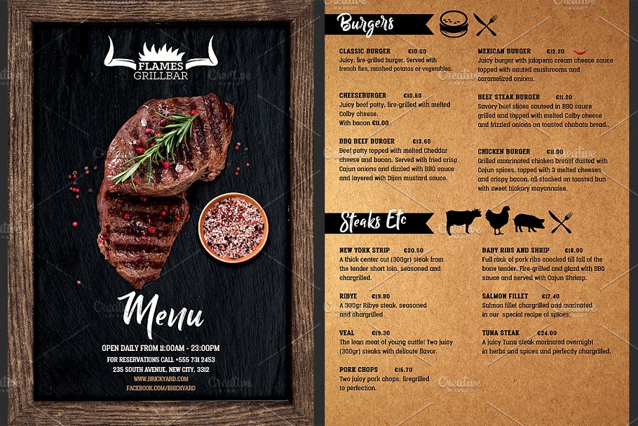 烧烤餐厅菜单传单模板 Grill Restaurant Menu Flyer Template插图