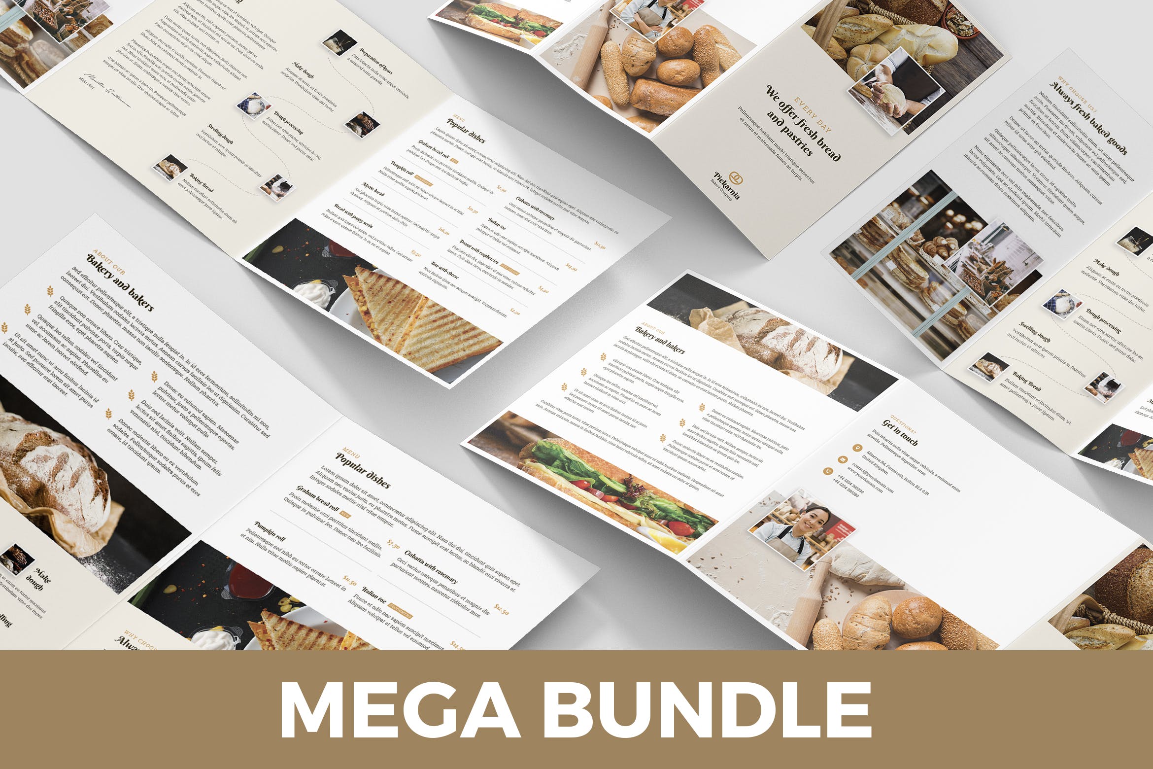 5合1面包店折页宣传单设计模板合集 Bakery – Brochures Bundle Print Templates 5 in 1插图