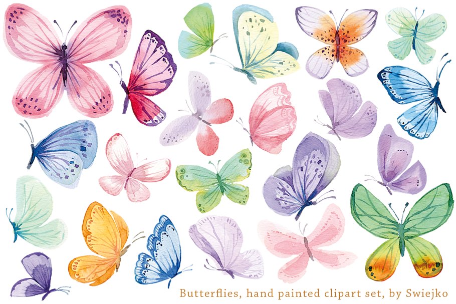 美丽浪漫的手绘水彩蝴蝶插图 Watercolor Butterflies插图(1)