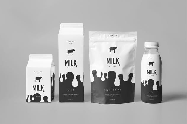 牛奶饮料奶制品包装样机模板 Milk Mock-up插图(3)