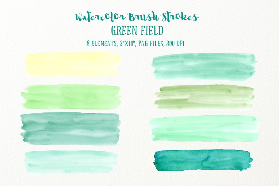 绿色田野小清新水彩画笔纹理 Watercolor Brush Strokes Green Field插图