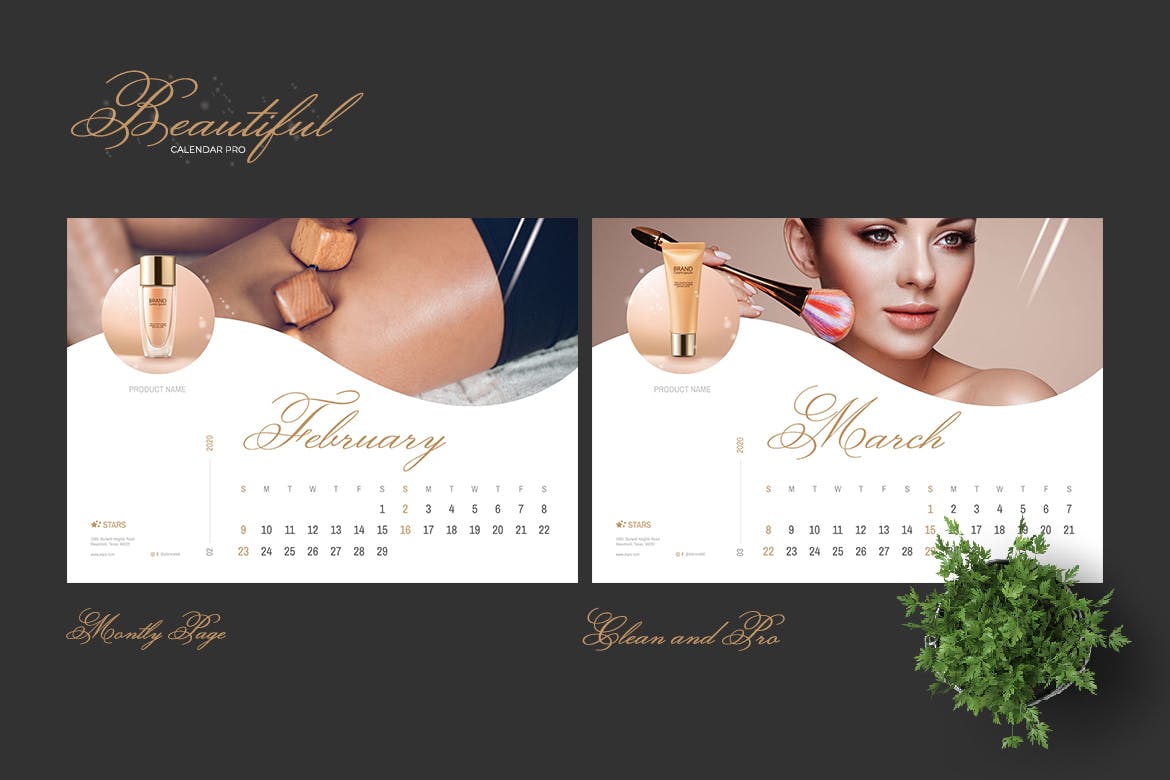 2020年美容行业定制横版活页台历设计模板 2020 Beauty Creative Calendar Pro插图(2)