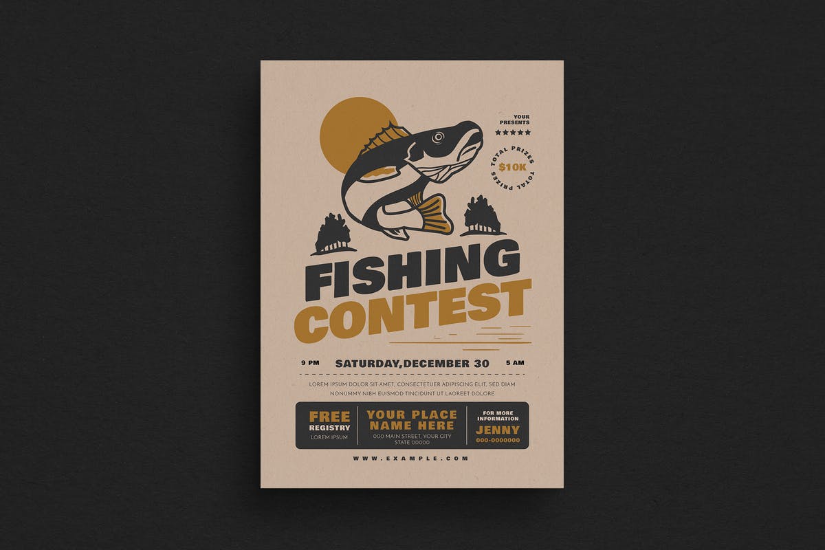 钓鱼比赛活动宣传海报设计模板 Fishing Contest Event Flyer插图