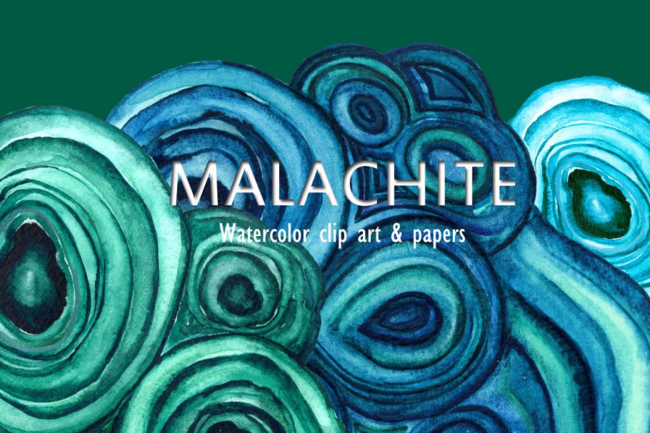 孔雀石水彩纹理集 Malachite textures watercolor插图(3)