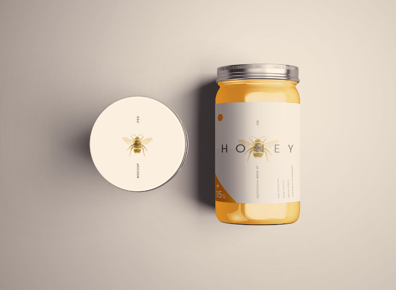 蜂蜜玻璃罐子外观展示样机插图(5)