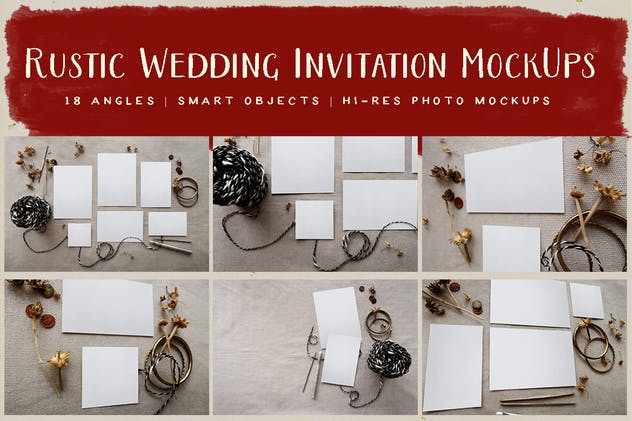 复古质朴的婚礼请柬/贺卡样机 Rustic Wedding Invitation Mockup插图(5)