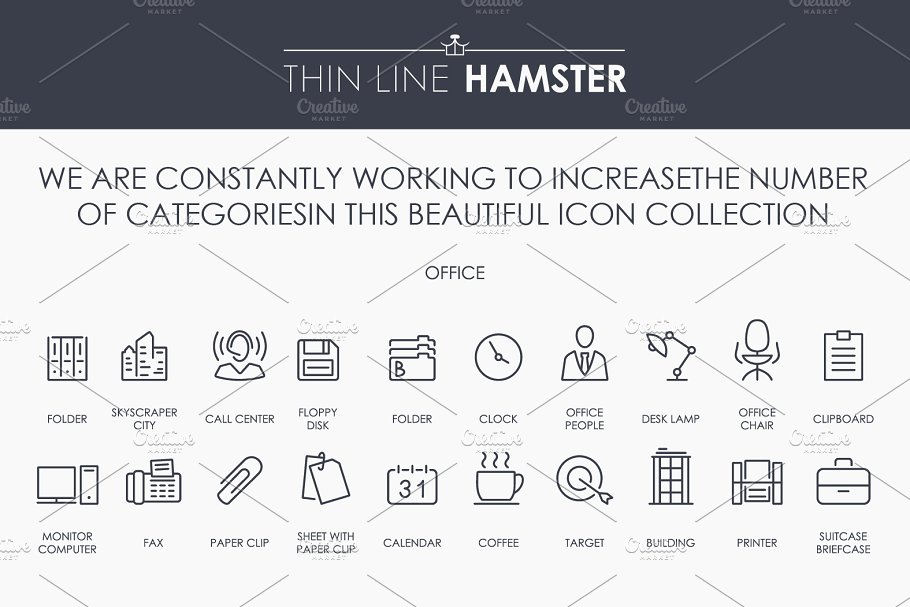 2000+枚细线构图图标合集 Thin Line HAMSTER Icons插图(2)