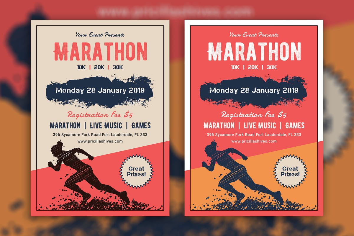 马拉松比赛活动海报设计模板 Marathon Event Flyer插图