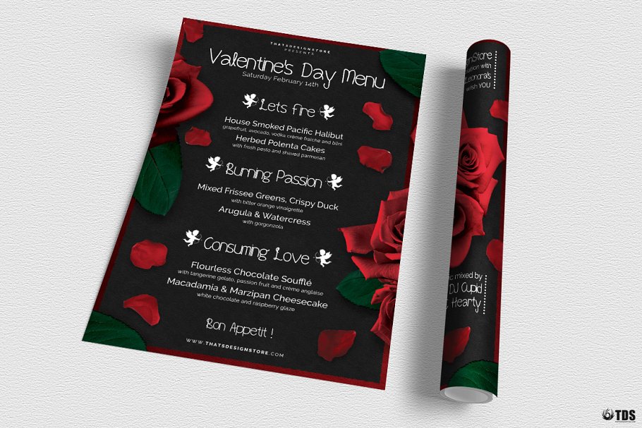 情人节主题菜单PSD模板V2 Valentines Day Flyer+Menu PSD V2插图(2)