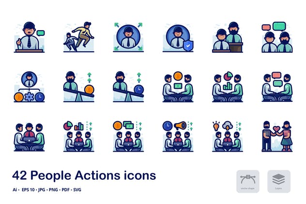 用户行为概念矢量图标合集 People actions detailed filled outline icons插图(2)