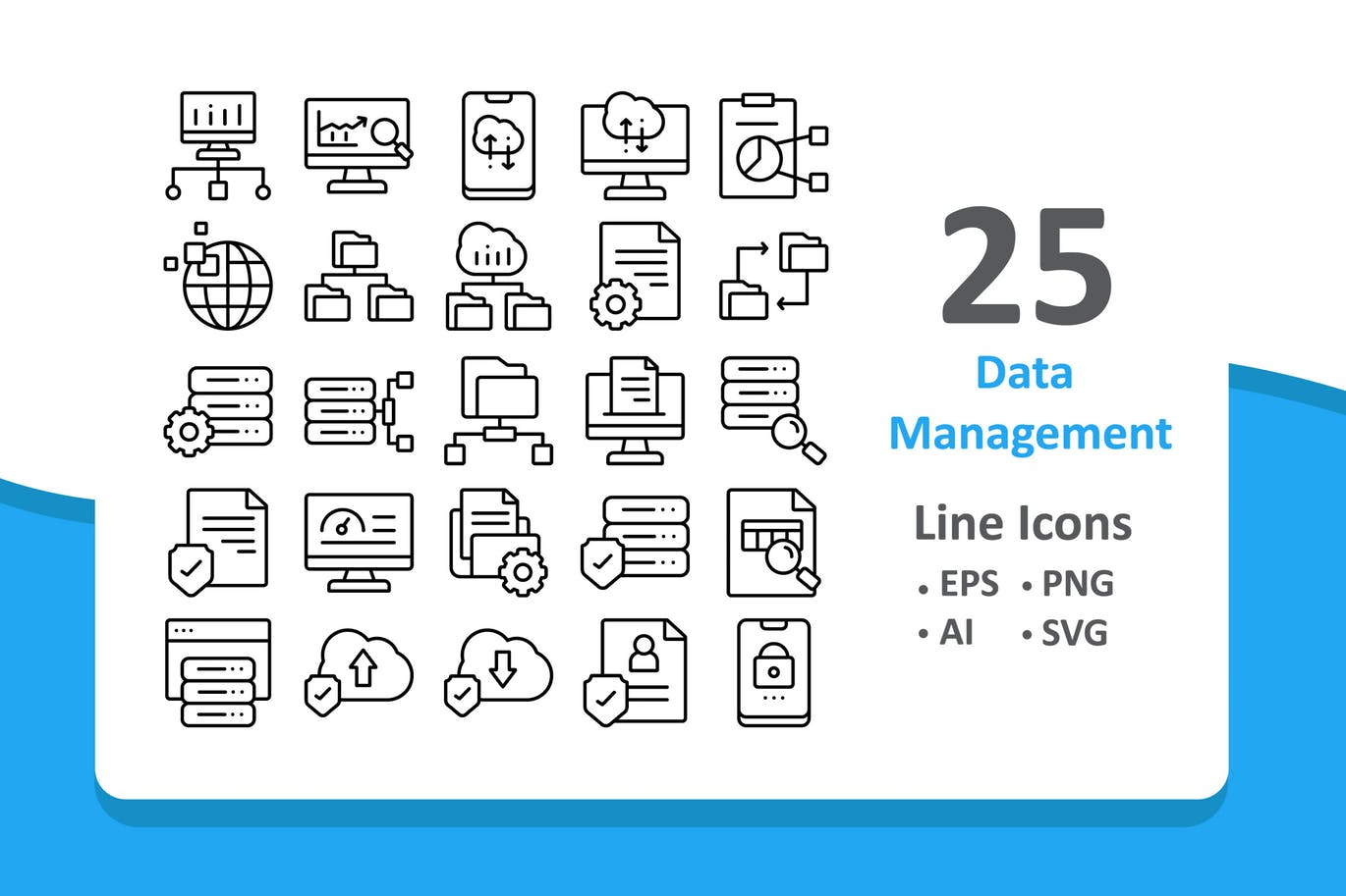 25枚数据信息管理主题线性图标素材 25 Data Management Icons – Line插图