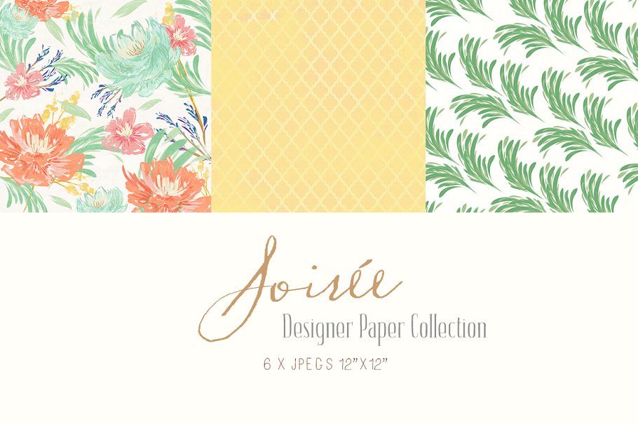 手绘花卉艺术纸张印花图案素材 Digital Designer Paper – Soirée插图(1)