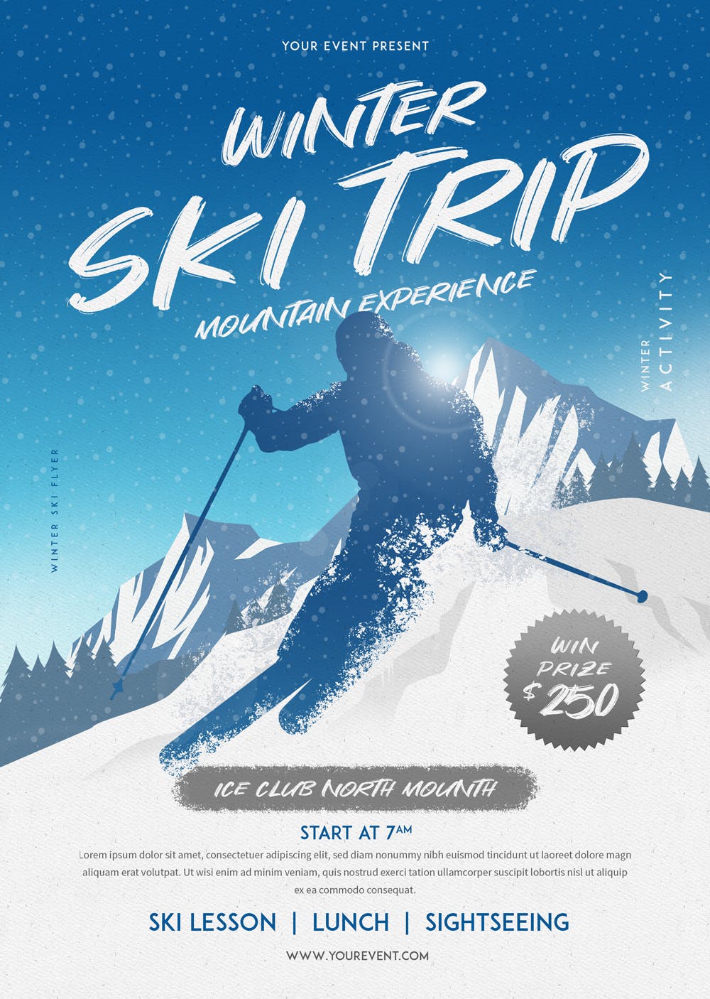 滑雪乐园海报传单设计模板 Winter Ski Flyer插图(1)