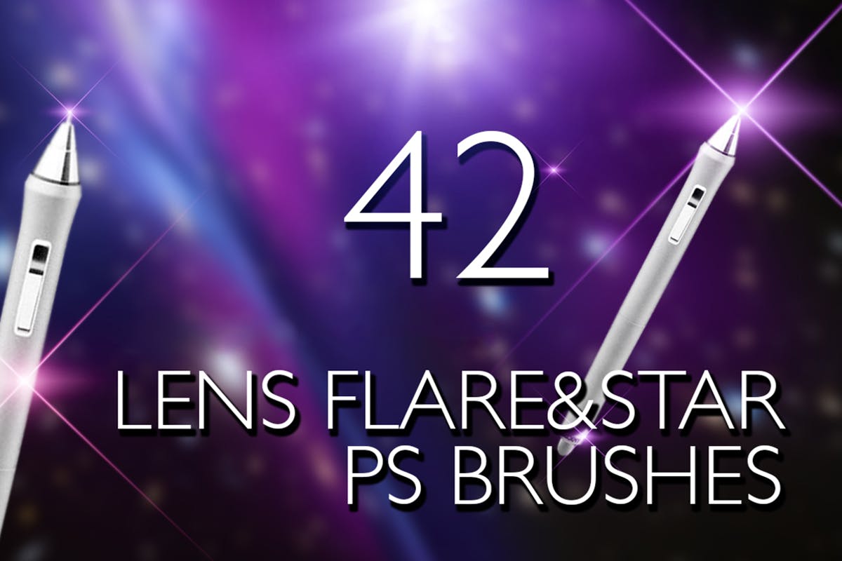 镜头眩光＆星光效果PS笔刷 Lens Flare & Stars Photoshop Brushes插图