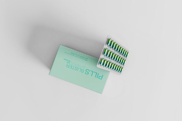 胶囊药物纸盒包装样机 Pills Blister/ Paper Box Mockup插图(1)