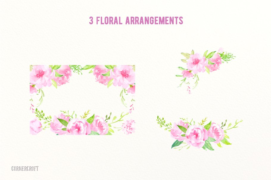 粉色水彩牡丹花卉元素剪贴画 Watercolor Clipart So Pink Flowers插图(2)