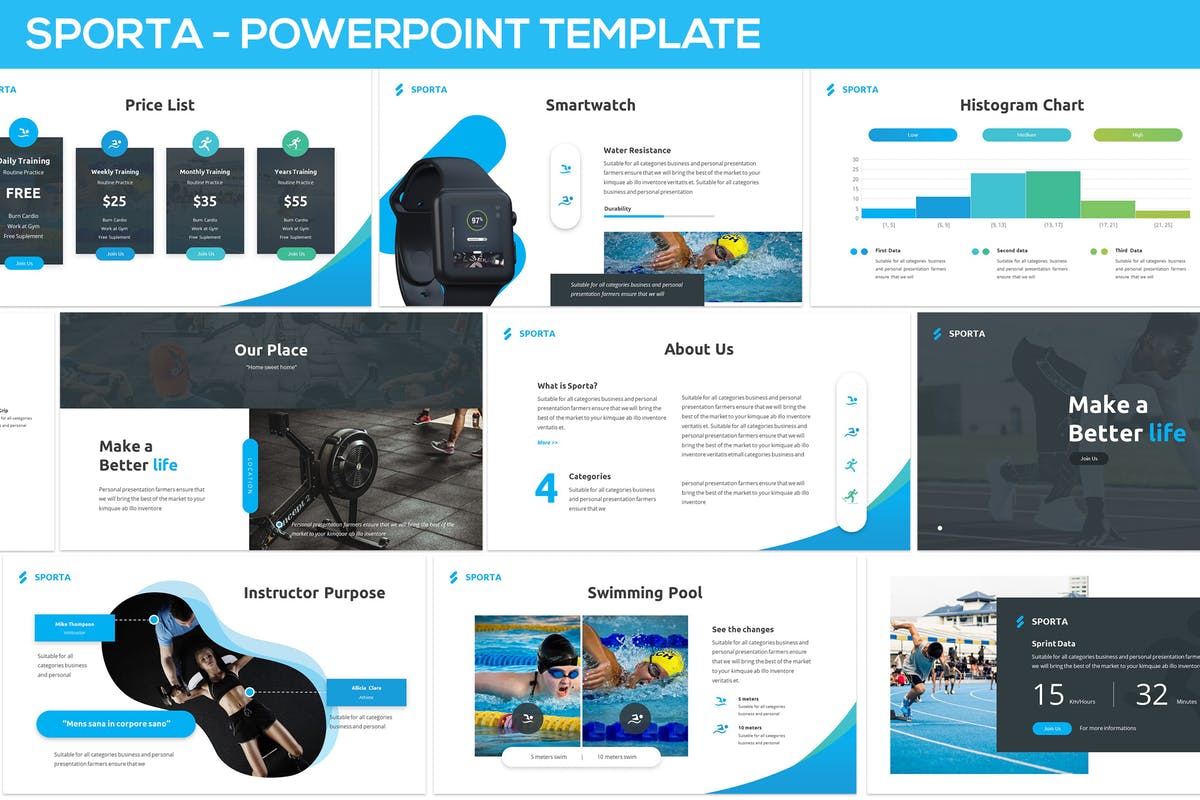 创新体育运动互联网产品演示PPT幻灯片模板 Sporta – Powerpoint Presentation Template插图