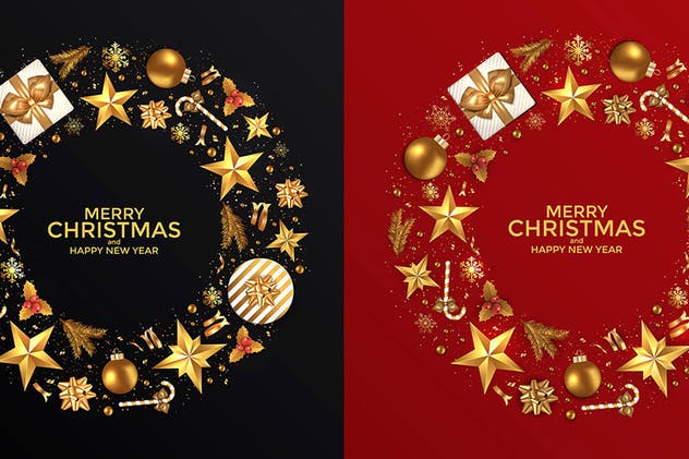 圣诞节&新年年会海报贺卡设计矢量背景 Merry Christmas and Happy New Year backgrounds插图(5)
