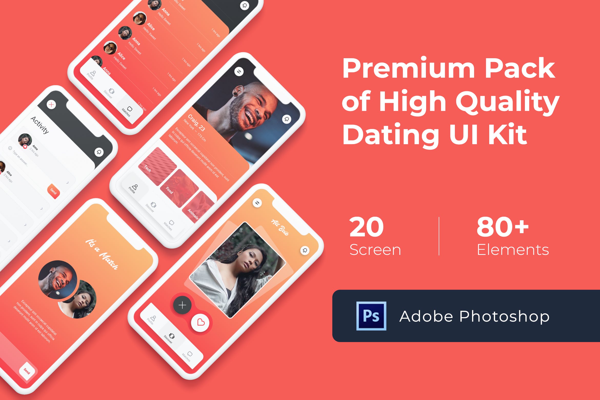 交友约会APP应用UI套件PSD模板 Dating Mobile UI KIT for Photoshop插图