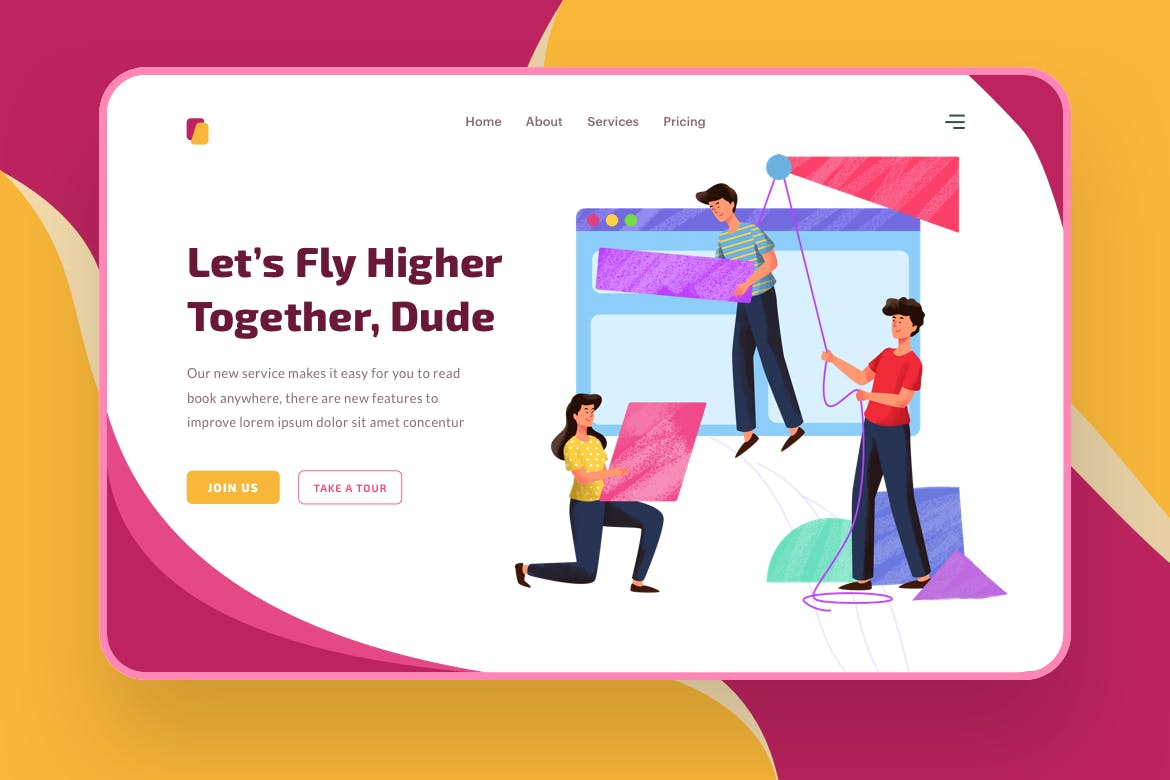团队成长提升计划主题网站设计矢量插画素材 Let’s Fly Higher  illustration – Website Header插图(1)