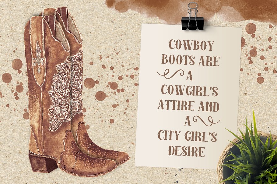 水彩、墨水和水粉手绘水彩牛仔靴 Super Detailed Cowboy Boots插图(1)