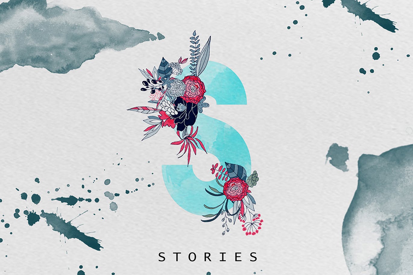 创意水彩手绘花卉装饰字体素材 Stories 2插图
