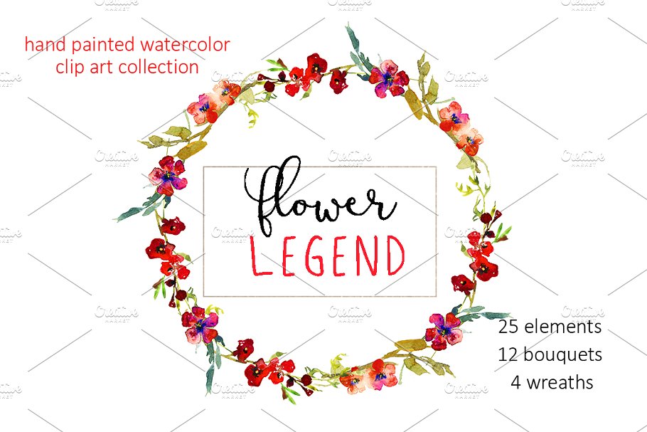 红牡丹花水彩剪切画（元素、花束&花圈） Watercolor Red Peony Flowers Clipart插图(2)