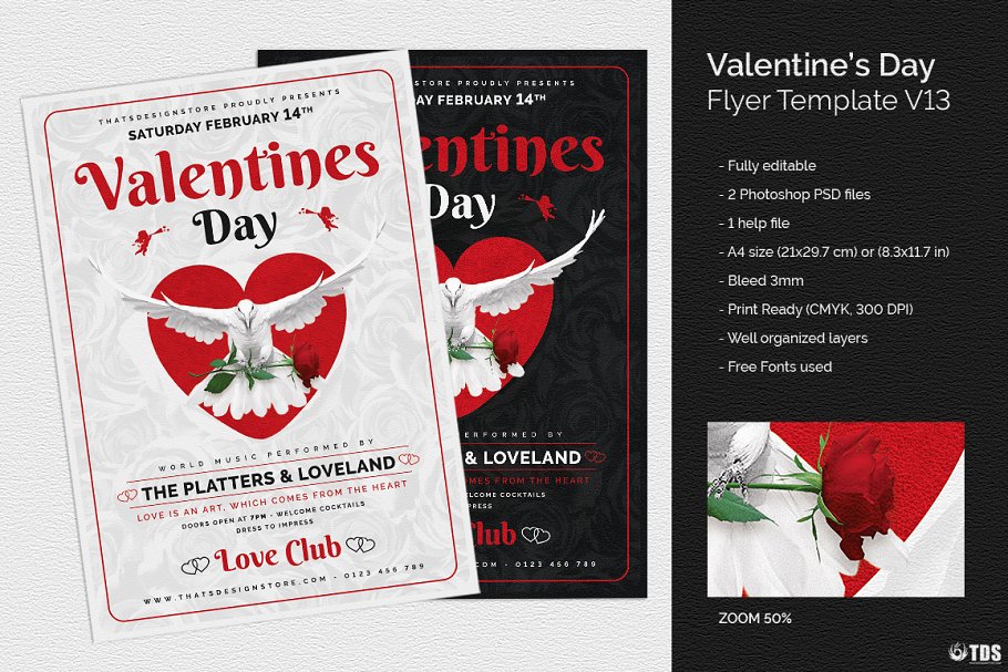 情人节主题传单PSD模板v13 Valentines Day Flyer PSD V13插图