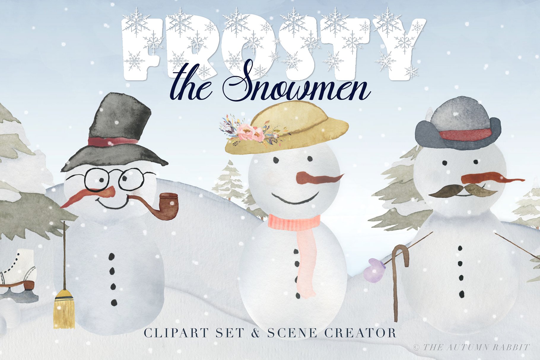 雪人场景设计工具包&剪贴画 Snowman Scene Creator & Clipart插图