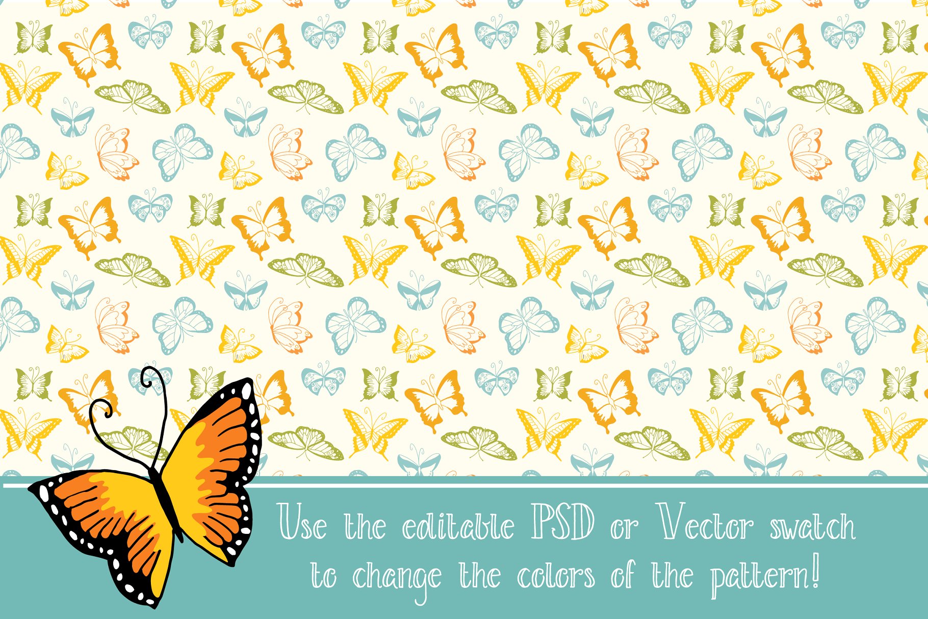 蝴蝶图案无缝纹理素材包 Seamless Butterfly Pattern – Vector插图(3)