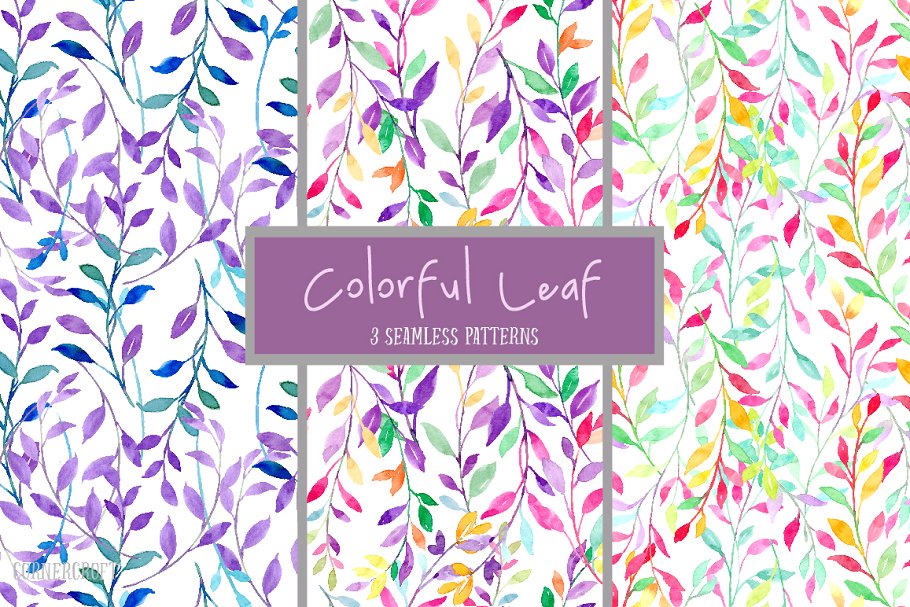 水彩树叶设计套装 Watercolour Colorful Leaf Design Kit插图(3)