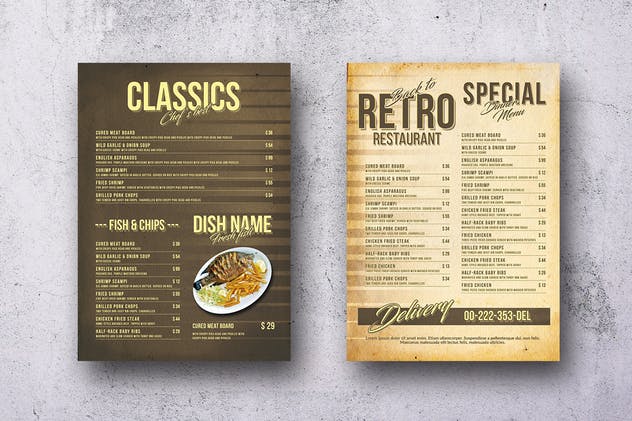 80年代复古西餐菜单PSD模板 80s Retro Menu Bundle US Letter & A4插图(3)