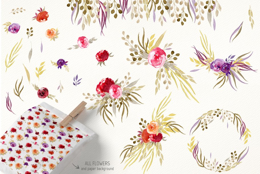 手工彩绘乌贼花剪贴画素材  Sepia Flowers插图(2)