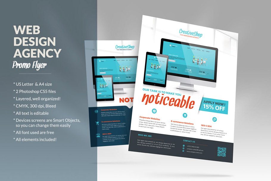 企业机构简易宣传传单模板  Web Design Agency Flyer插图(1)
