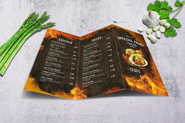 墨西哥美食三折页餐厅菜单模板 Mexican A4 US Letter Trifold Food Menu插图(2)