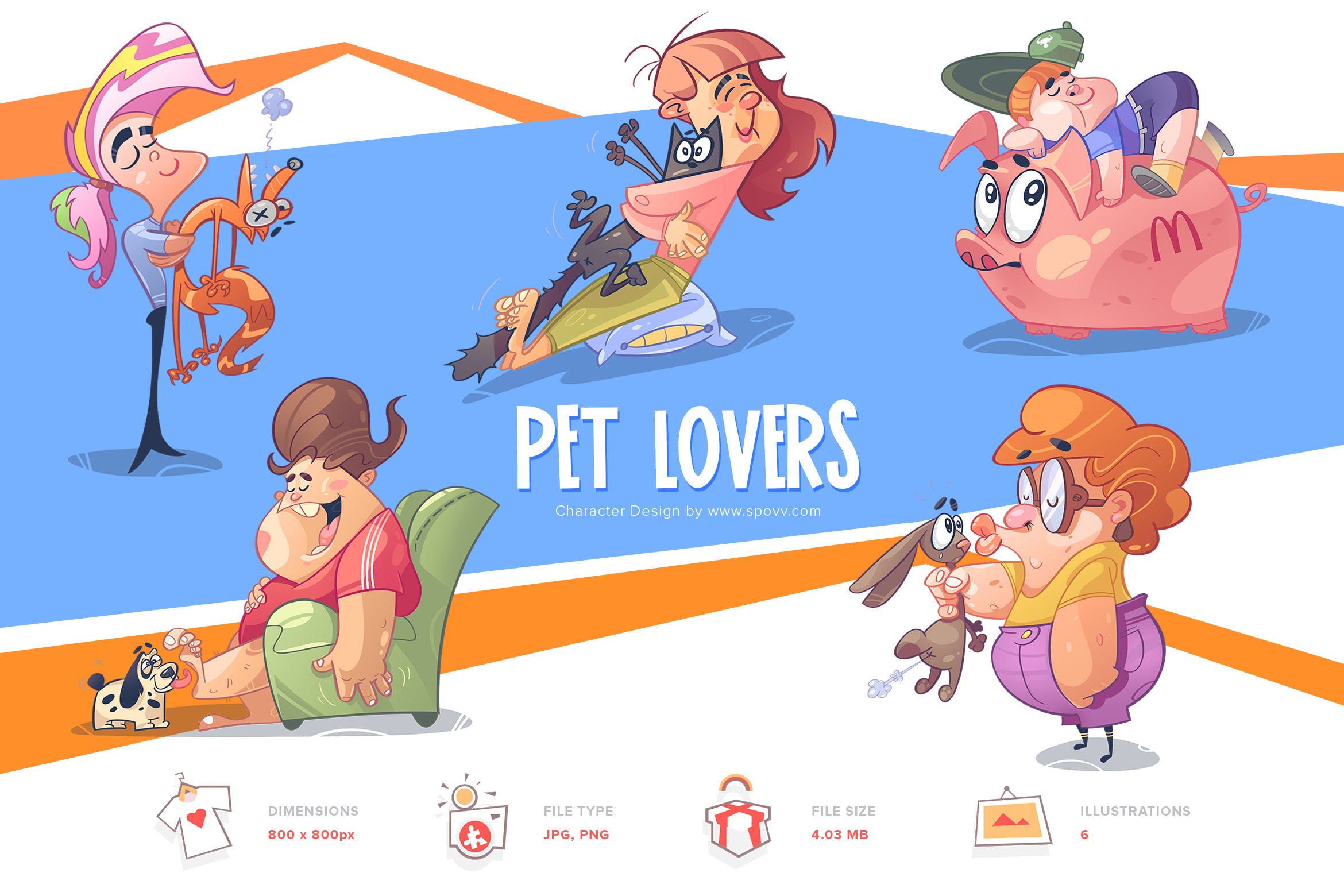 宠物爱好者卡通形象手绘插画PNG素材 Pet Lovers插图