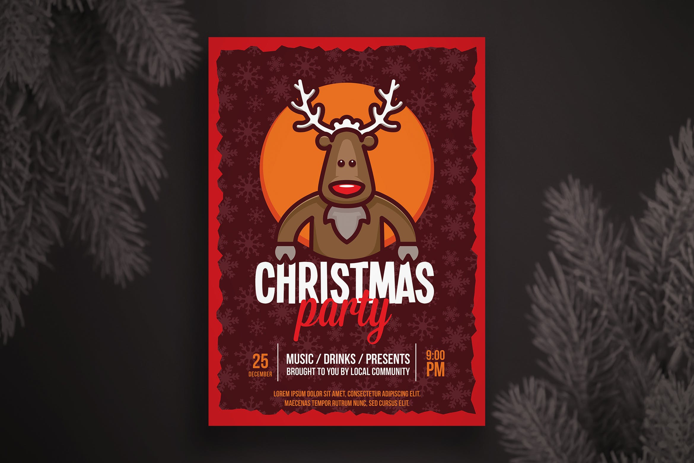 简笔画麋鹿圣诞节主题海报传单设计模板v2 Christmas flyer template插图