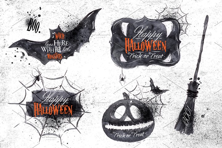 手绘万圣节节日元素矢量图形 Halloween set插图(3)