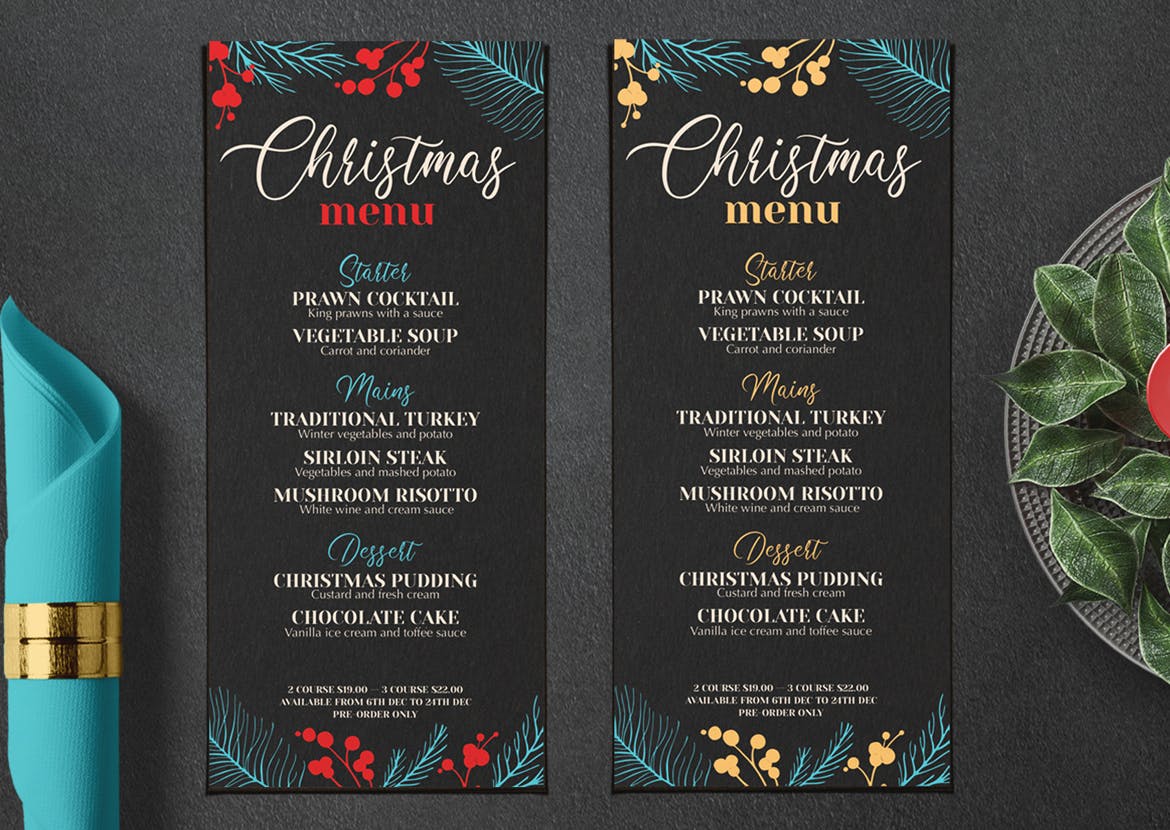 新年圣诞晚餐派对菜单宣传单DM海报设计模板插图