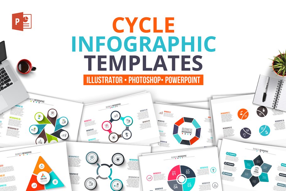 圆形信息图表幻灯片模板设计元素 Cycle infographics templates插图