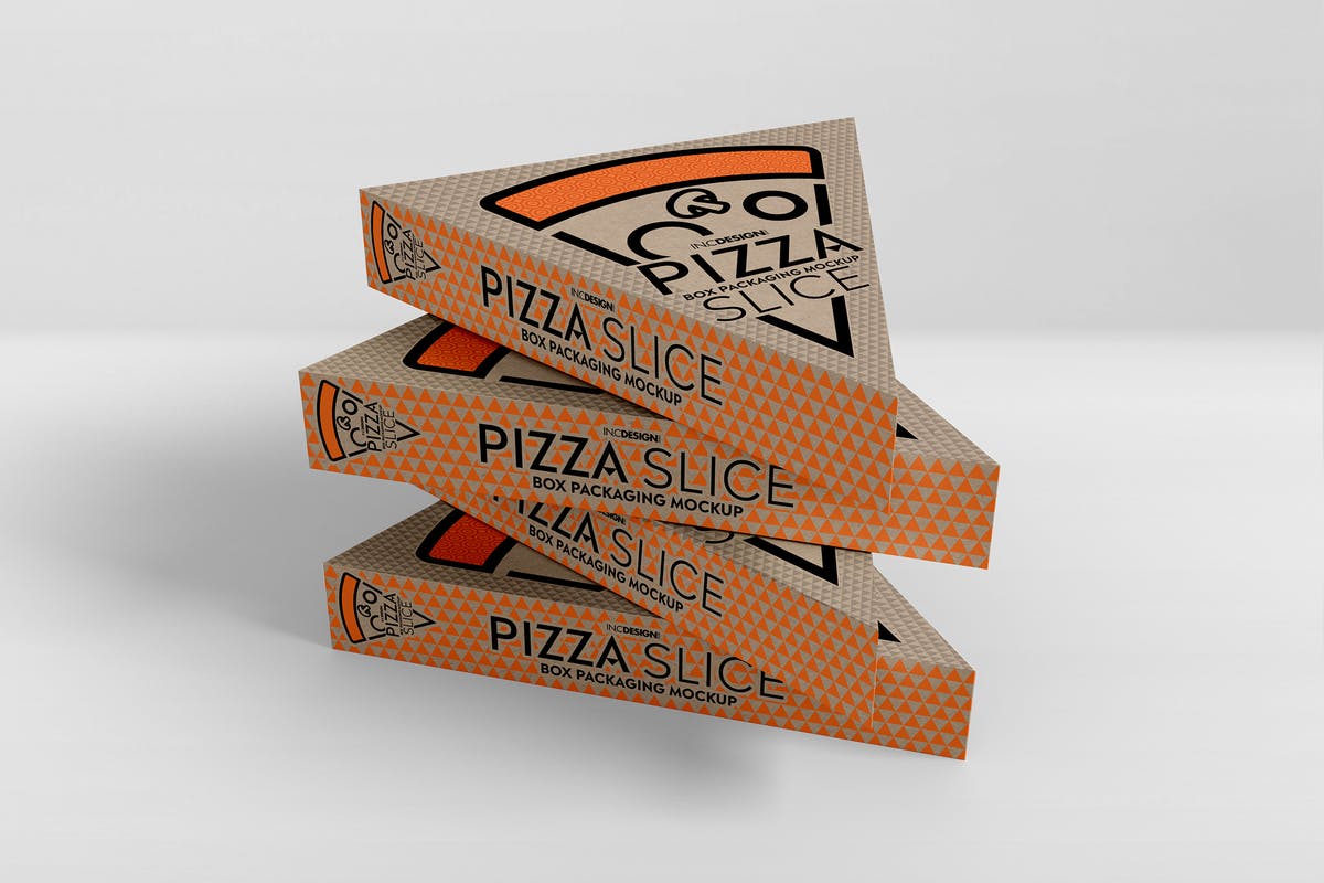 三角形披萨切片盒包装样机 Pizza Slice Box Packaging Mockup插图