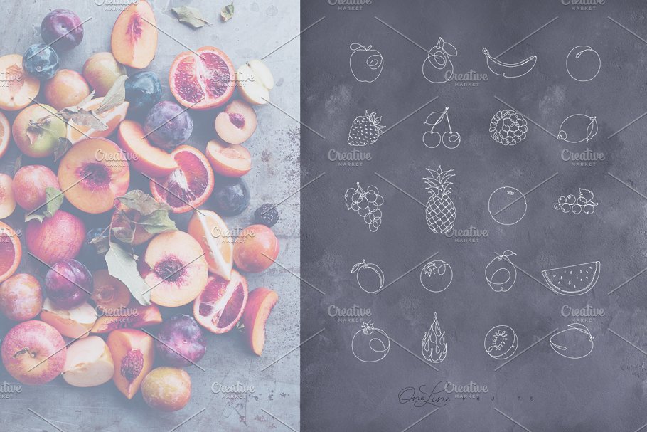手绘钢笔线条风格水果蔬菜图标 One Line Vegetables & Fruit插图(4)