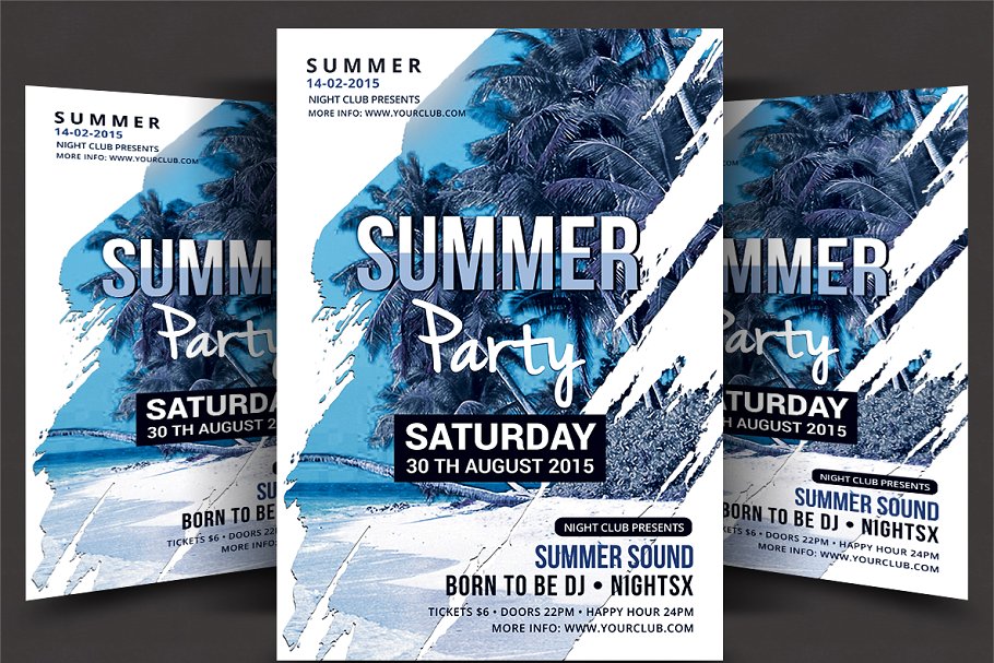夏日派对活动传单模板合集 Summer Party Flyer Bundle插图(2)