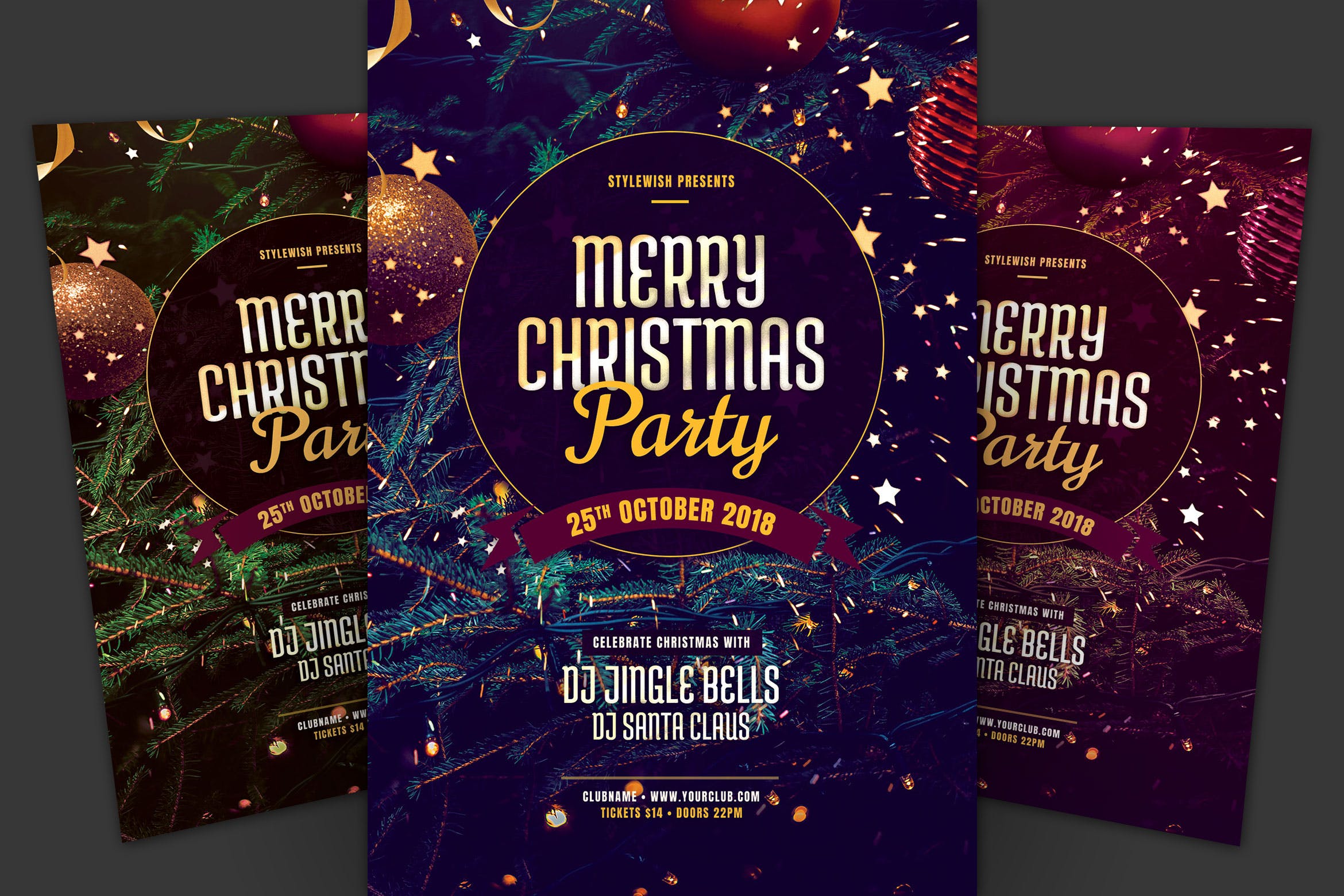 节日装饰背景圣诞节活动派对海报传单模板 Merry Christmas Party Flyer插图