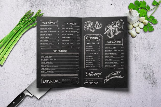 复古素描设计风格双折页餐厅菜单模板设计 Sketch Bifold Menu – A4 and US Letter插图(3)