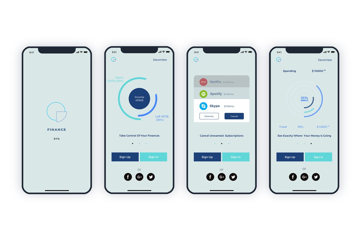财务记账手机APP应用UI设计套件 Launch Screens Walkthroughs Finance Mobile UI – FH插图