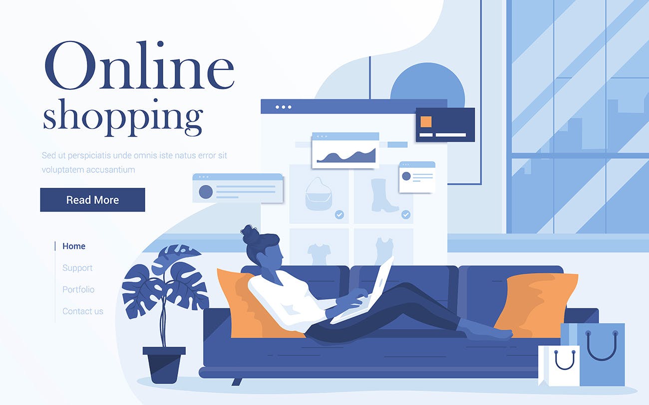 电子商务主题扁平化现代设计概念插画 Flat Modern design Illustration of Online Shopping插图(1)