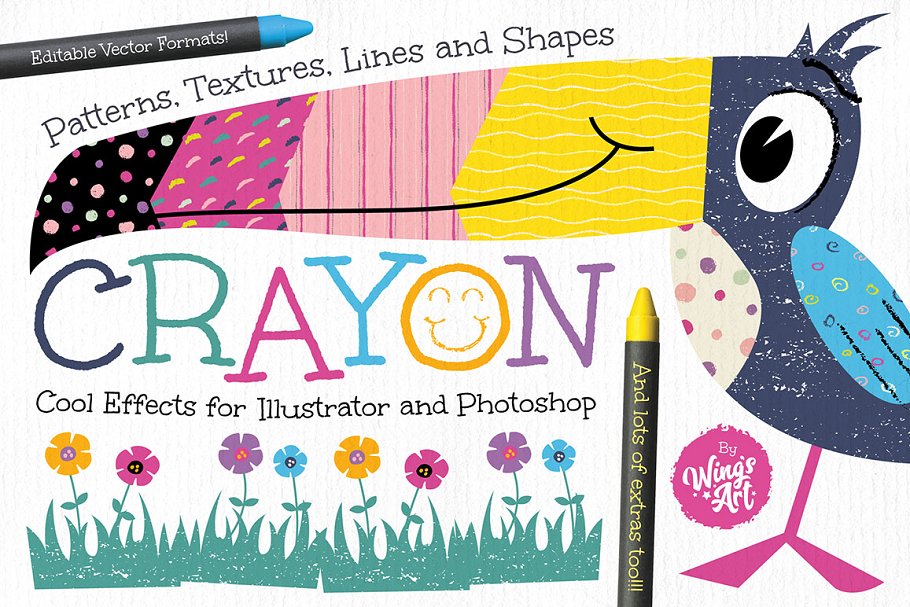 蜡笔纹理和设计元素 Crayon Textures and Design Elements插图