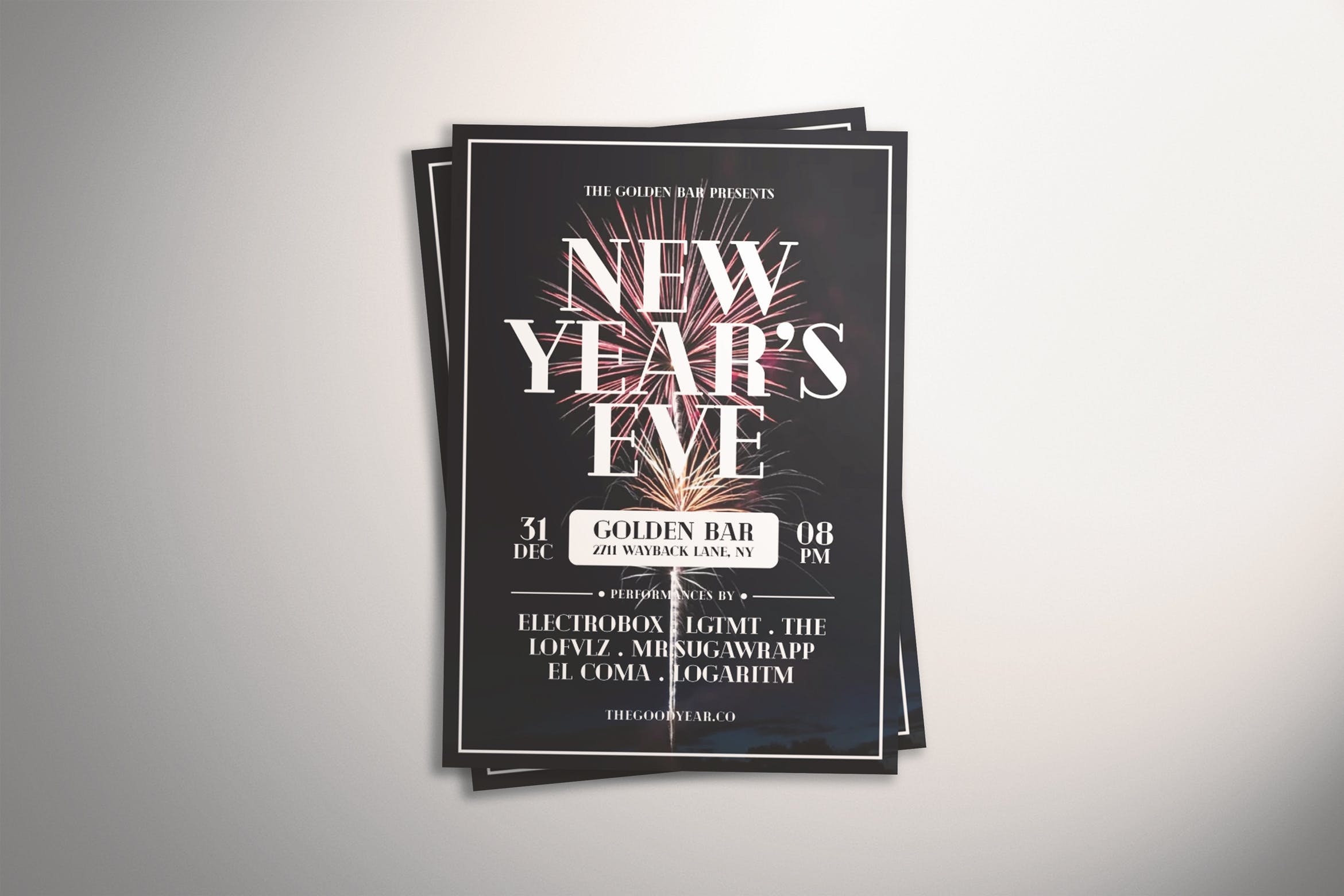 新年前夜倒数活动简约风海报传单设计模板 New Year’s Eve Flyer插图